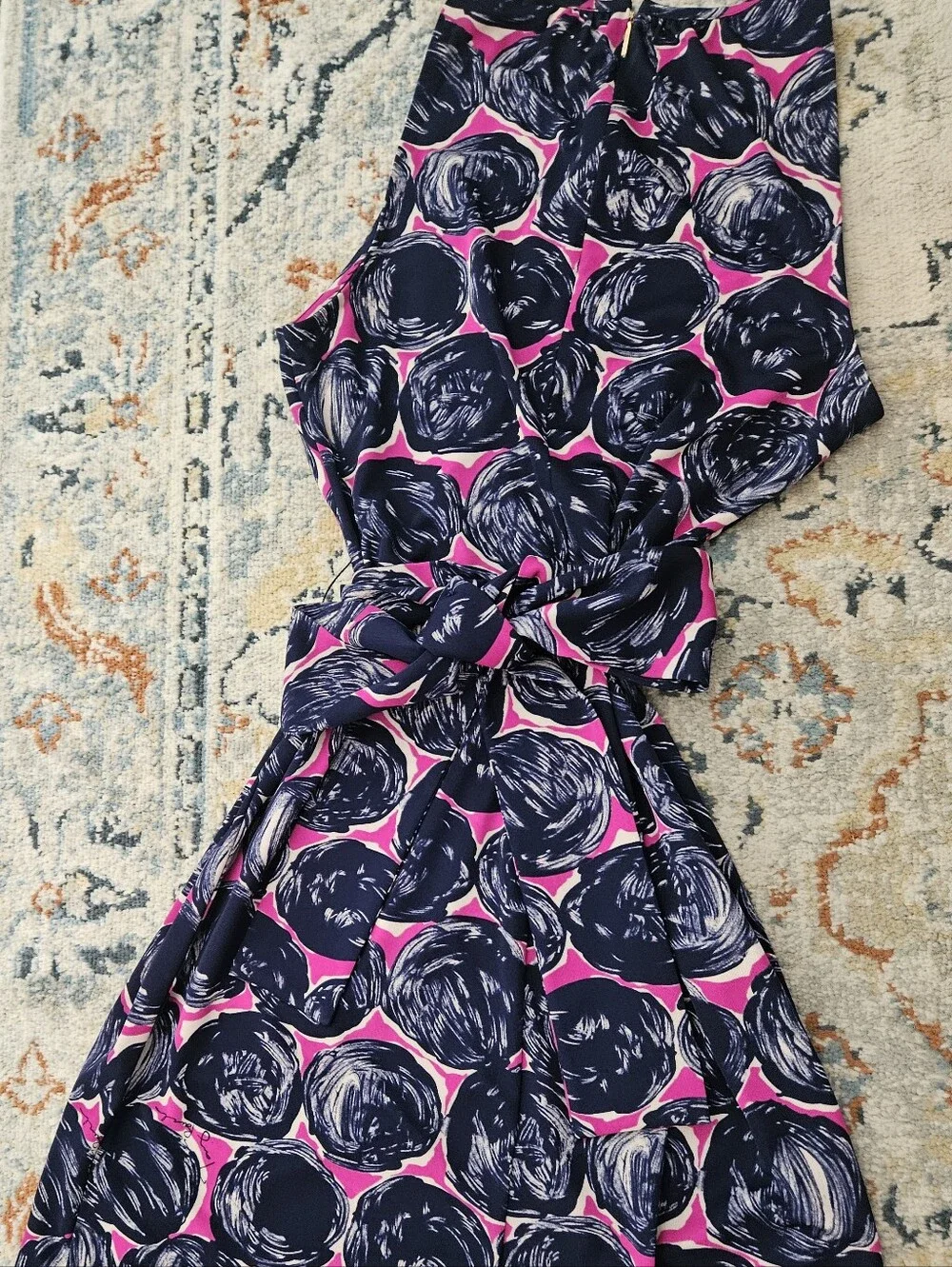 Tory Burch Flinnia Dress Wild Orchid Navy Pink Abstract Circle Size M